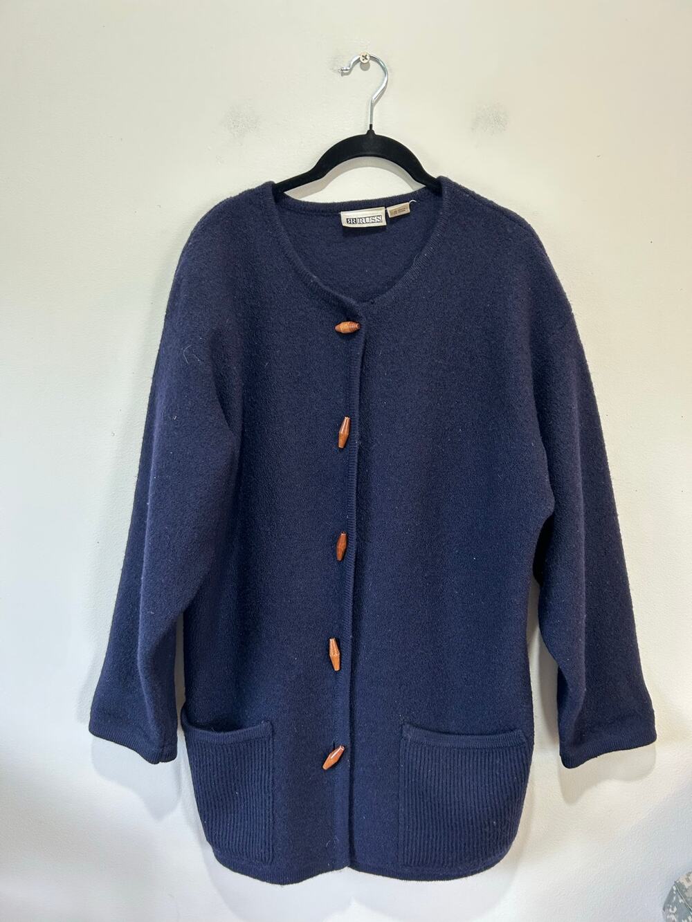 Vintage Russ navy blue cardigan wool womens M decorative buttons